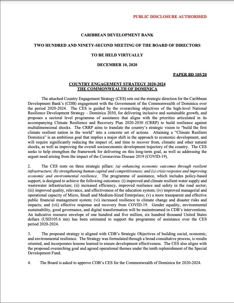 Country Strategy Paper Dominica 2020 2024 Caribbean Development Bank   Screen Shot 2022 07 19 At 12.32.29 PM 